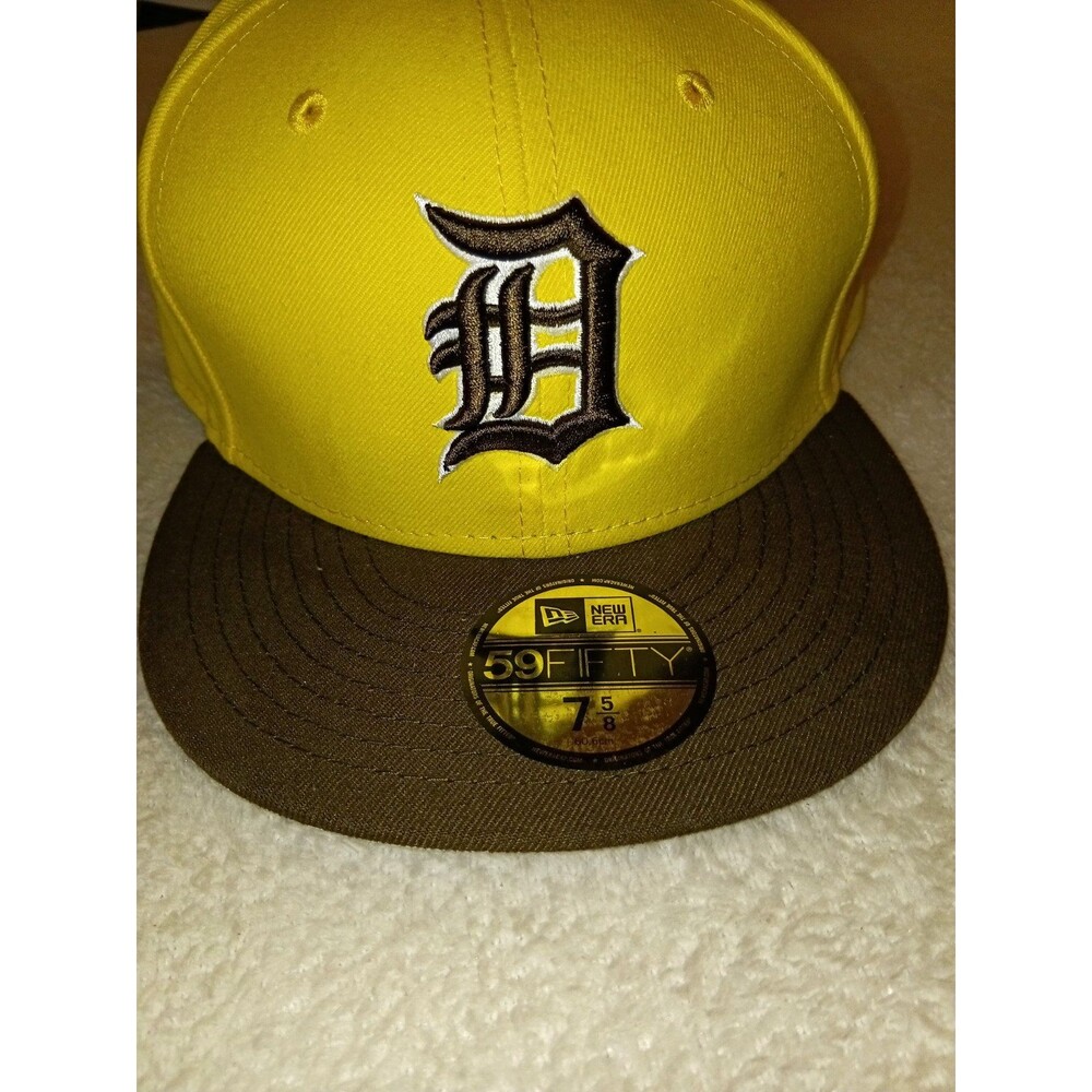 New Era 59FIFTY Detroit Tigers Fitted Hat Size 7 5/8  Yellow Brown (NWT) cap